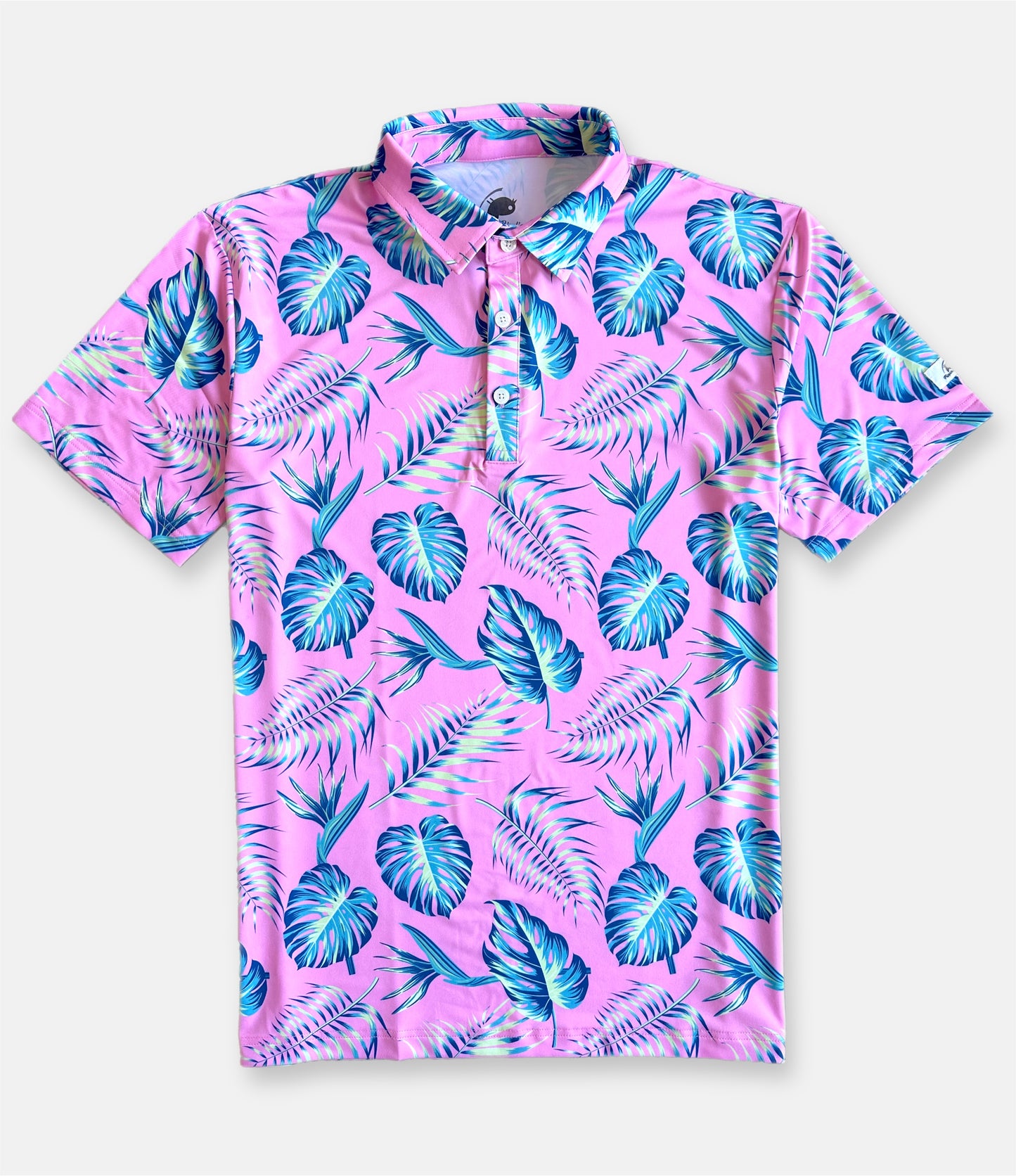 fun affordable pink tropical golf polo