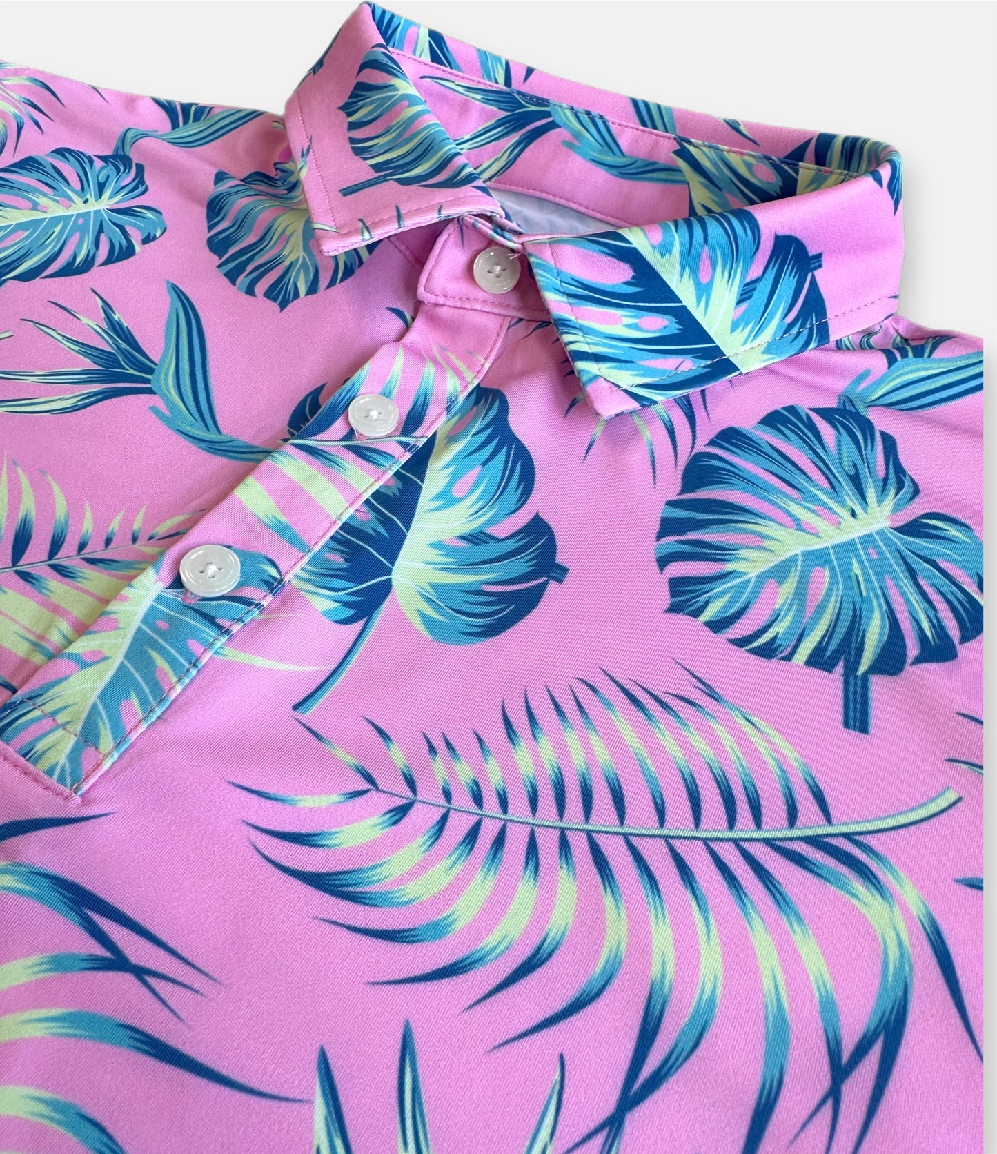 fun pink tropical golf polo at a low sale price everyday