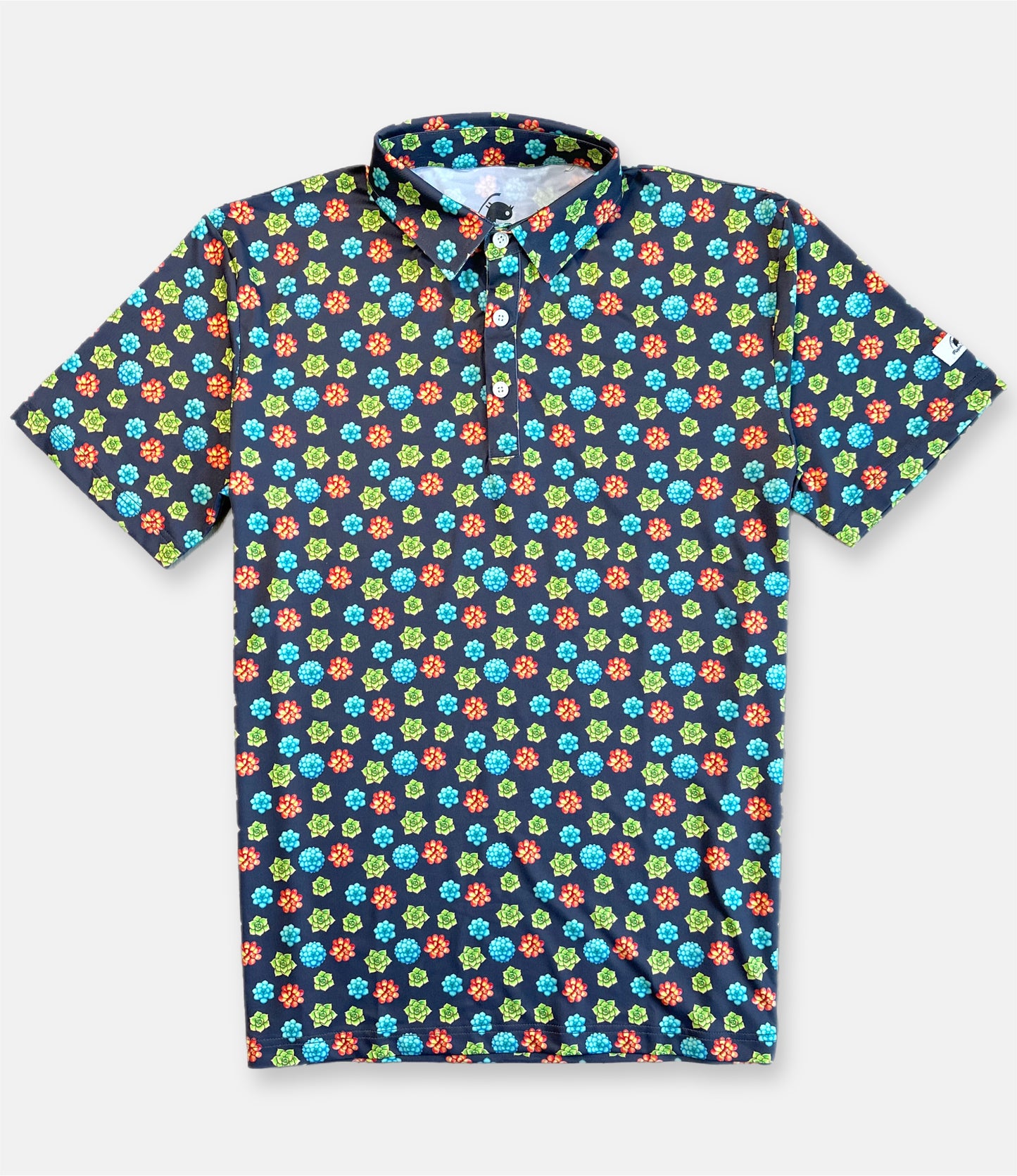 southwestern cactus golf polo with bright fun floral designs