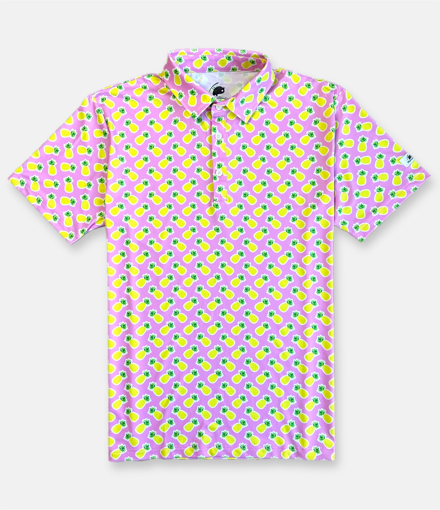 tropical pineapple golf polo with bright fun pineapple patterns