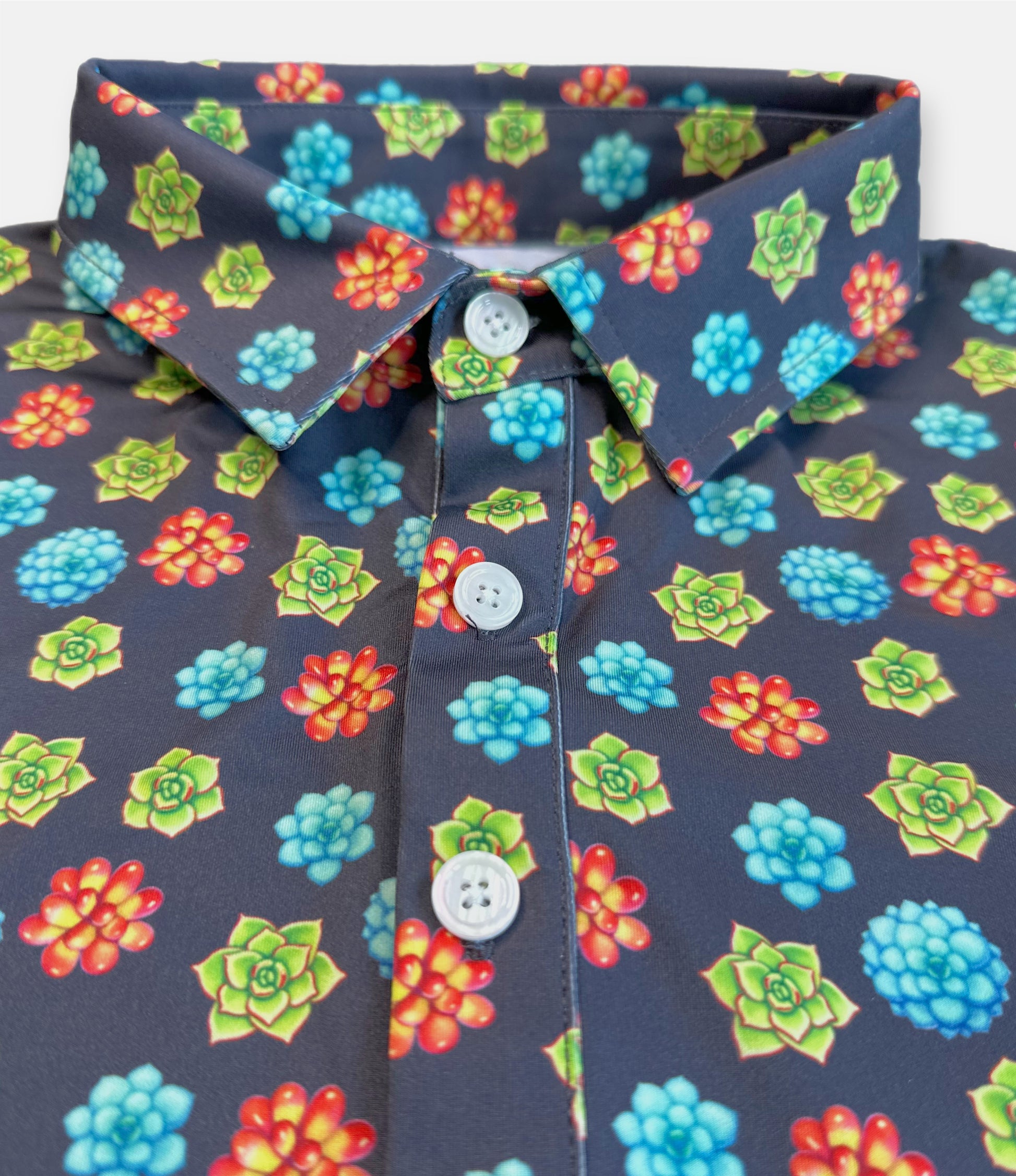 southwestern cactus golf polo with bright fun floral designs