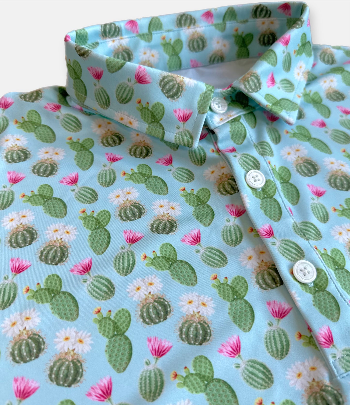 fun affordable golf polos with cactus patterns